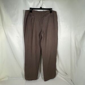 Eileen Fisher Linen Wide Leg Pants Taupe/Brown Double Button Tab Sz L